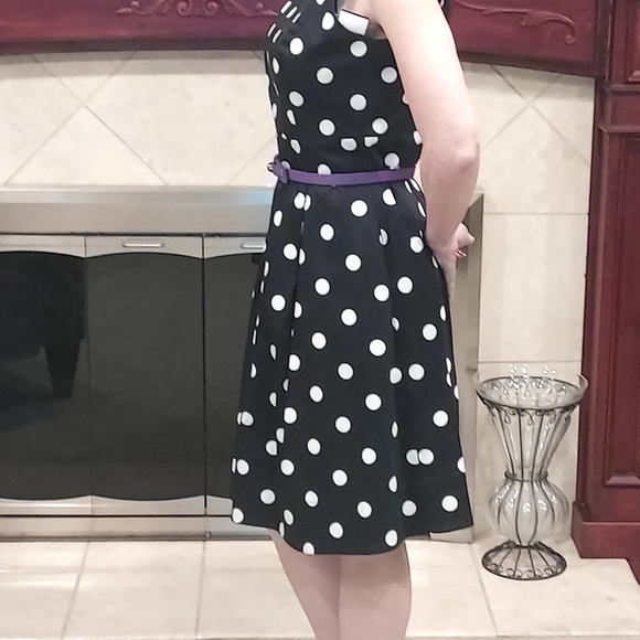 Polka Dot Black Dress with Purple Belt - Picture 9 of 12